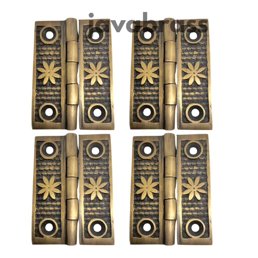 Lot Of 4Pieces Solid Brass Flower Leaf Hinge Vintage Cabinet Door Hinges