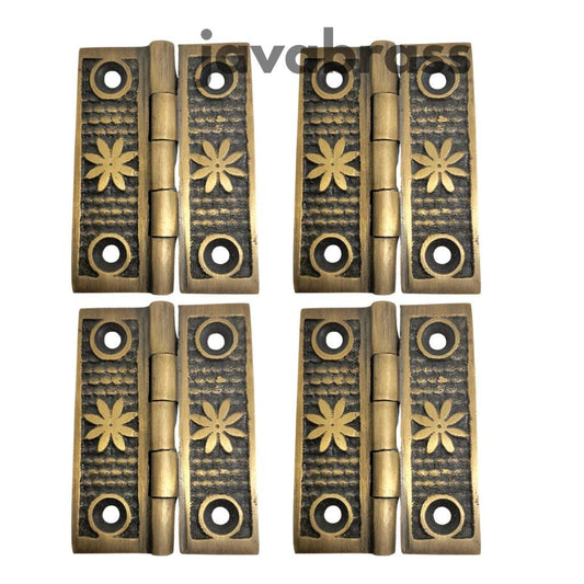 Lot Of 4Pieces Solid Brass Flower Leaf Hinge Vintage Cabinet Door Hinges