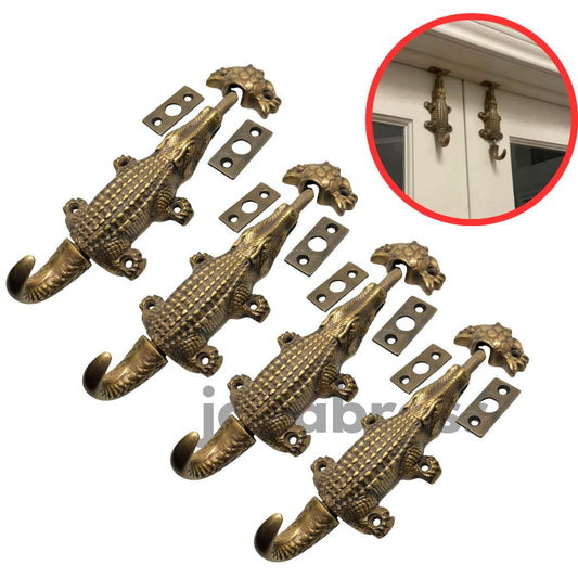 4Pieces 6.25″ Inches Amazing Solid Brass VINTAGE Crocodile Gate Door Latch Slot Antique Solid Brass Door Safe Latch Heavy Slide Bolt