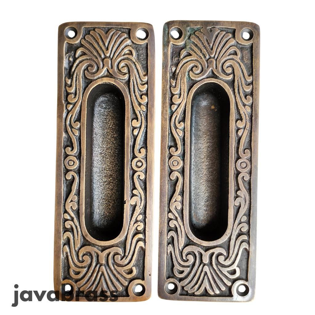 Pair Solid Brass Pull Sliding Door Cabinet Brass Knob Drawer Handle | Sliding door handle | sliding door pull | Brass door pull