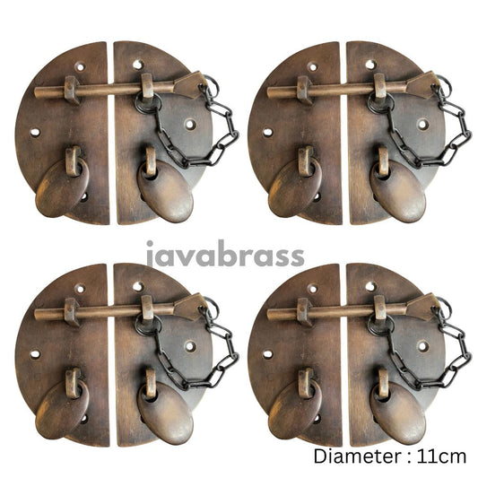 4Pieces 4.3" Inches Solid Brass Retro Round Latch With Ring Pull Western Door Latch Lock