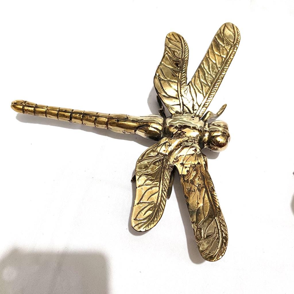 Dragonfly solid brass statue deco - Gold Brass Dragonfly detailed sculpture for Table Decor