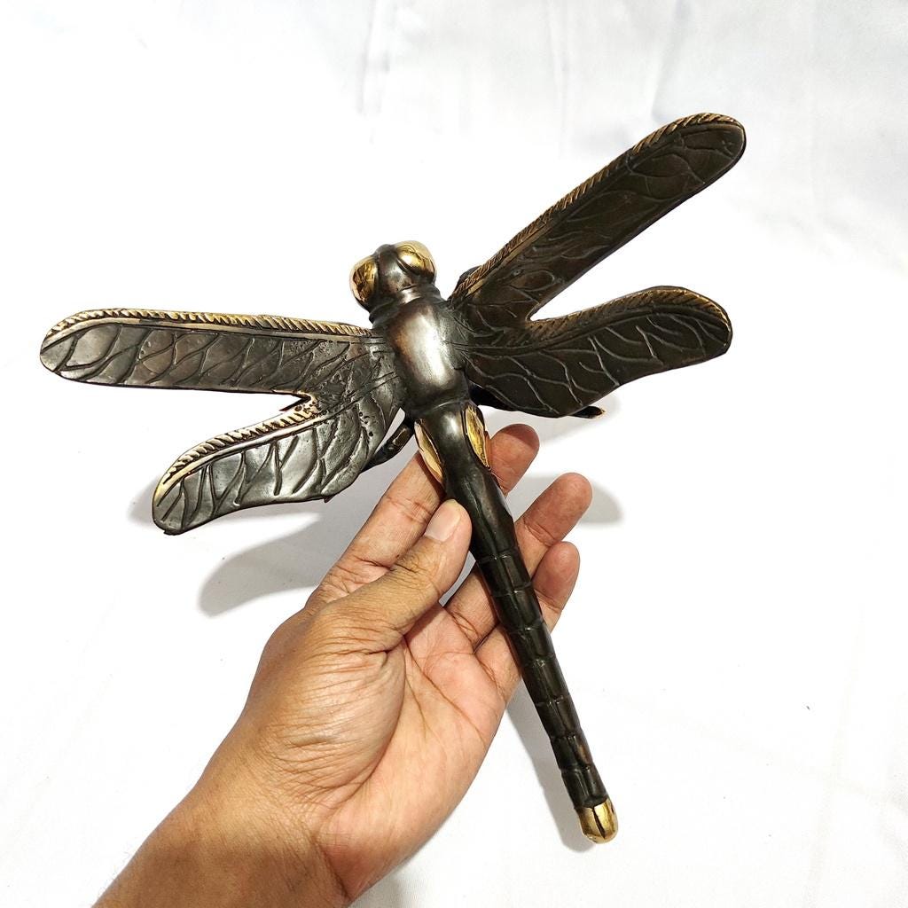 Dragonfly solid brass statue deco - Gold Brass Dragonfly detailed sculpture for Table Decor