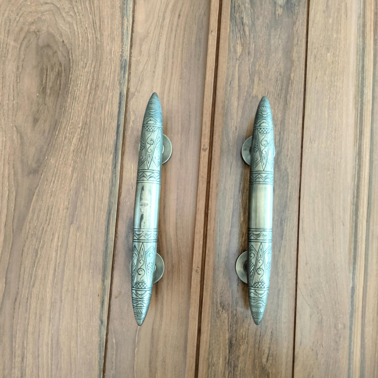 10.6" Pair / 2 Pieces Solid Brass Art Deco Tapered Horns Door Pull Handle | Cabinet Drawer Dresser Handle Pulls