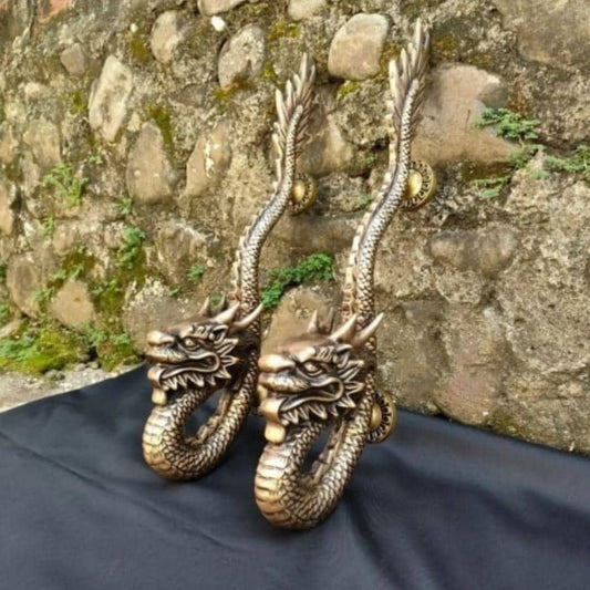 18.89" inches Set 2 pcs Vintage Dragon Brass Door Handle | Dragon Brass Door Pull | Brass door handle