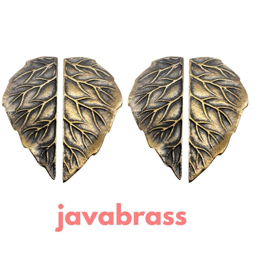 2Pair Solid Brass Antique Leaf Style Cabinet Handle, Trunk Handle, Gate Handle, Kitchen Drawer Pull