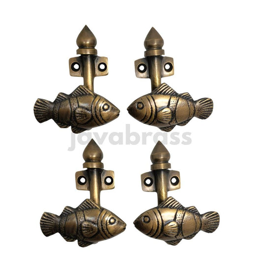2Pair (4Pieces) FISH Hanger Solid Brass Vintage Hook Hat Coat Strong Wall Mount
