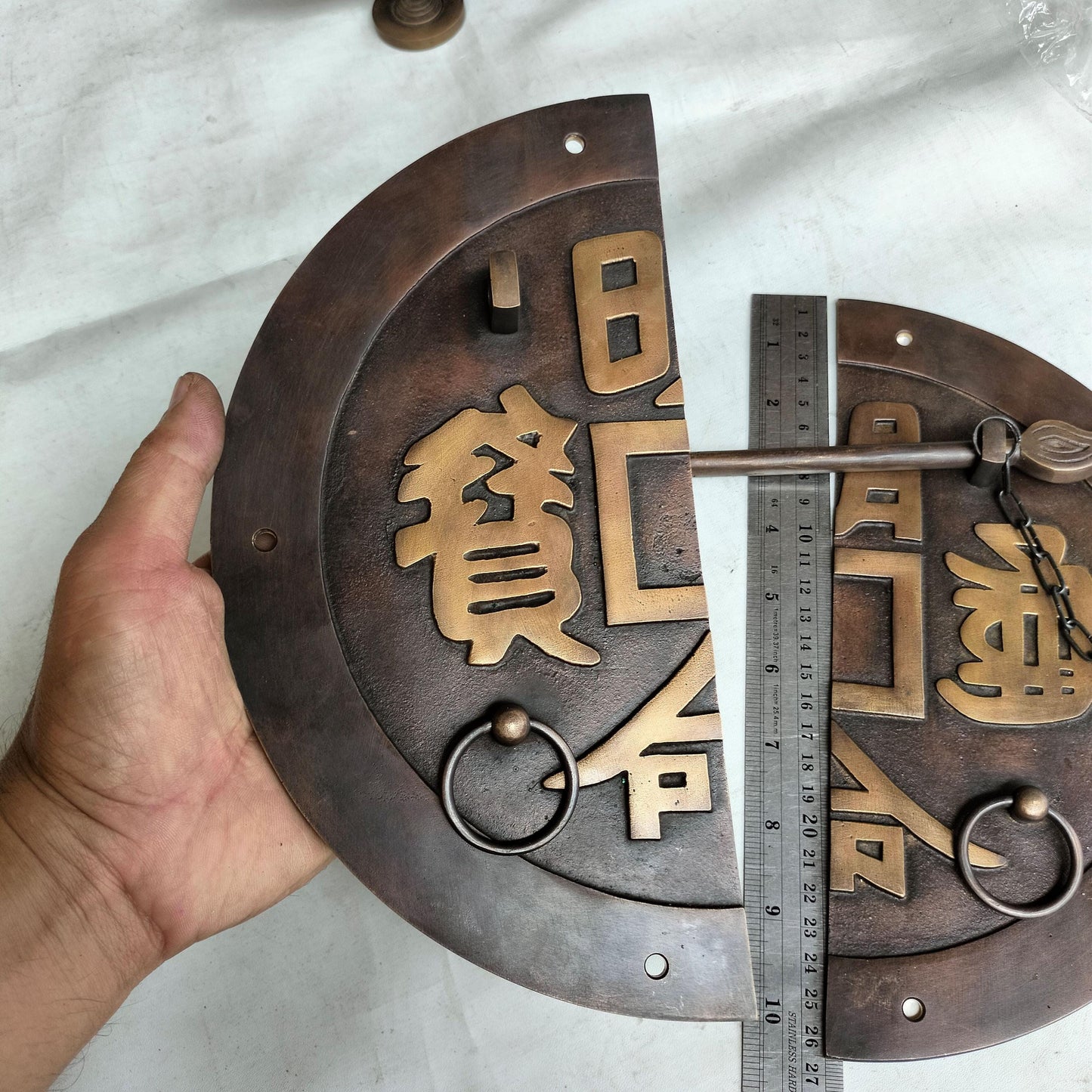 10.2" Solid Brass Retro Round Latch With Ring Pull Chinese Door Latch Lock