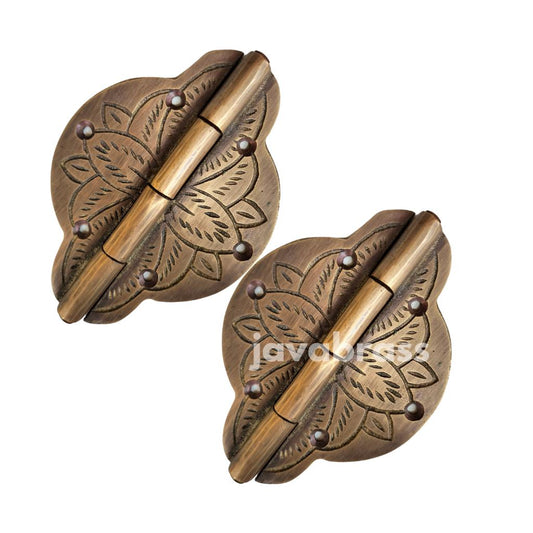Pair Solid Brass Flower Hinge Vintage Cabinet Door Hinges